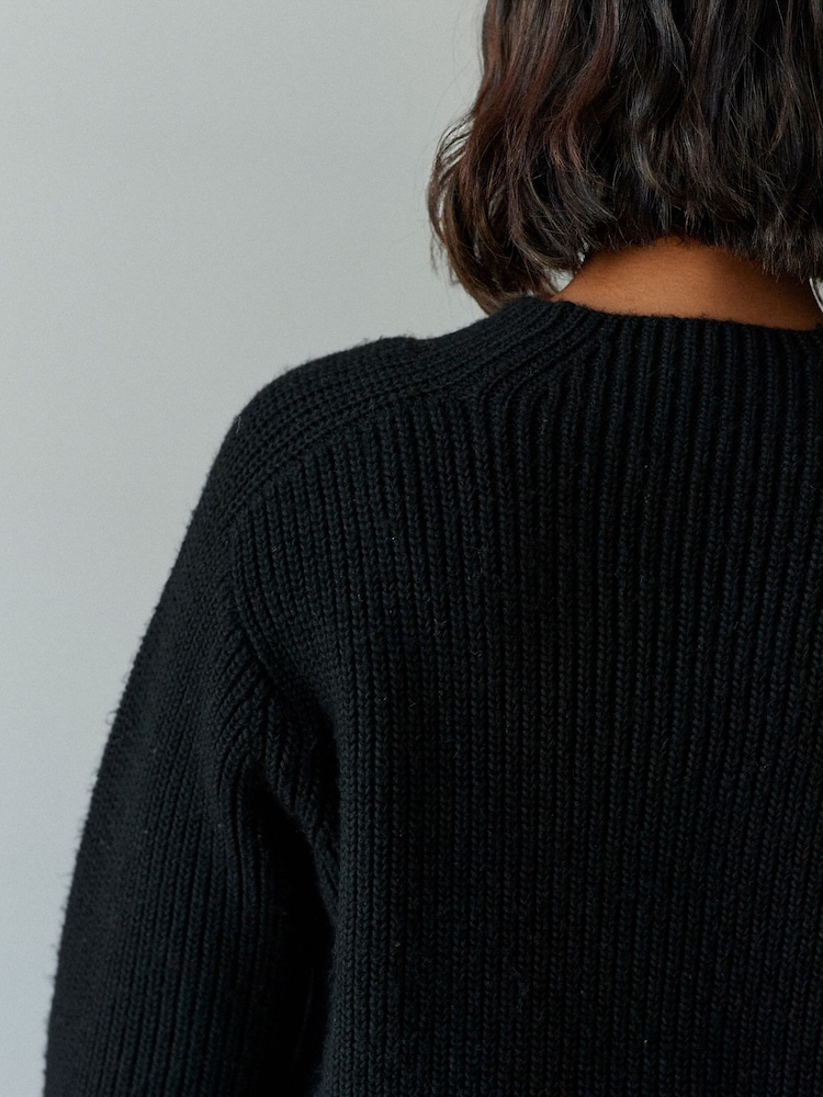 Black Long sleeve Ribbed Cropped Jumper - Image 3 of 6