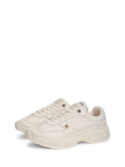 Tommy Hilfiger Cream Monogram Mixed Texture Leather Trainers - Image 3 of 6