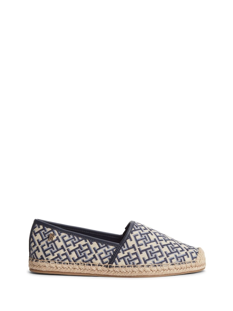 Tommy Hilfiger Blue Monogram Plaque Jacquard Espadrilles Shoes - Image 1 of 6