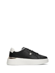 Tommy Hilfiger Black Monogram Leather Platform Trainers - Image 1 of 6