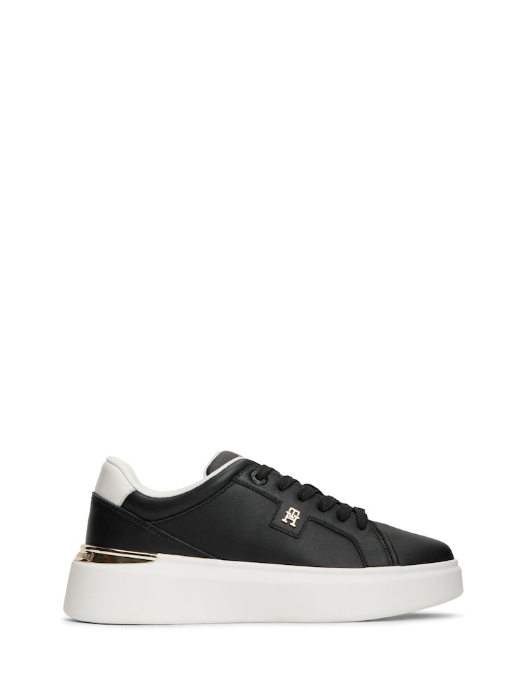 Tommy Hilfiger Black Monogram Leather Platform Trainers - Image 1 of 6 Tommy Hilfiger Black Monogram Leather Platform Trainers - Image 1 of 6