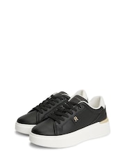 Tommy Hilfiger Black Monogram Leather Platform Trainers - Image 3 of 6