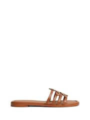 Tommy Hilfiger Brown Logo Strap Leather Mules - Image 1 of 6