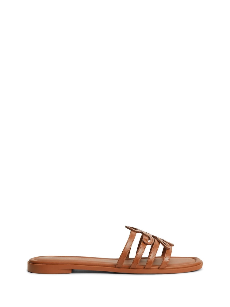 Tommy Hilfiger Brown Logo Strap Leather Mules - Image 1 of 6