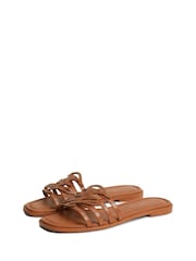Tommy Hilfiger Brown Logo Strap Leather Mules - Image 3 of 6