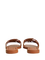 Tommy Hilfiger Brown Logo Strap Leather Mules - Image 4 of 6