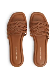 Tommy Hilfiger Brown Logo Strap Leather Mules - Image 5 of 6