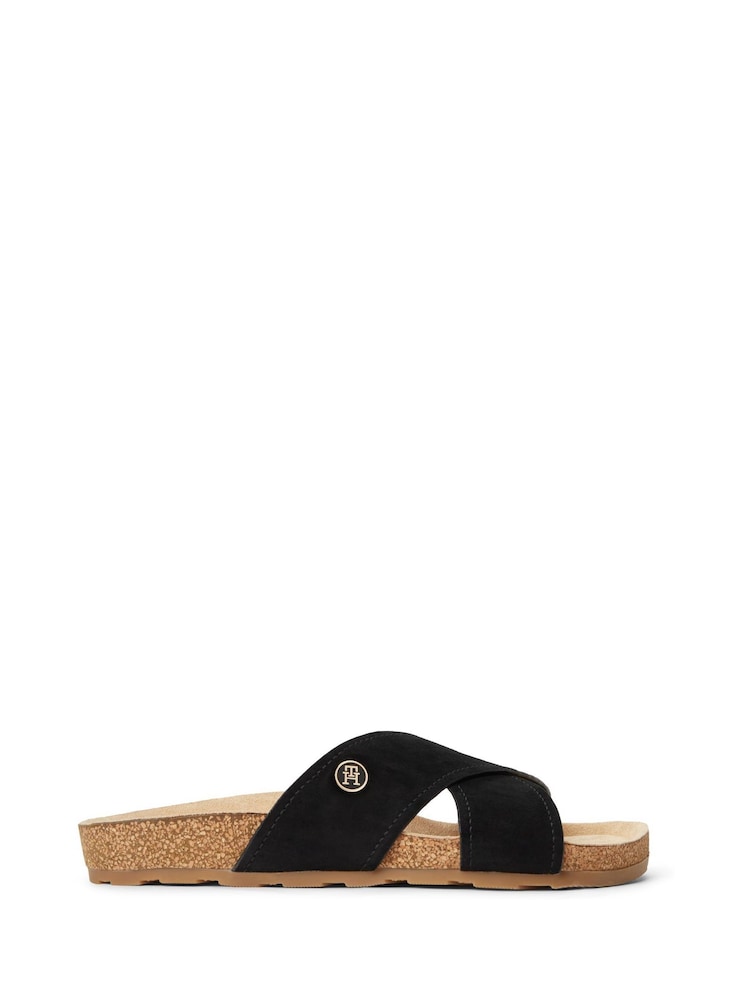 Tommy Hilfiger Black Suede Strap Cork Sandals - Image 1 of 6