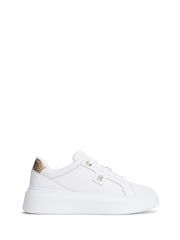 Tommy Hilfiger White Snake Print Heel Leather Platform Trainers - Image 1 of 6
