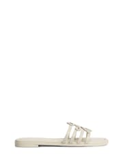 Tommy Hilfiger Cream Logo Strap Leather Mules - Image 1 of 6