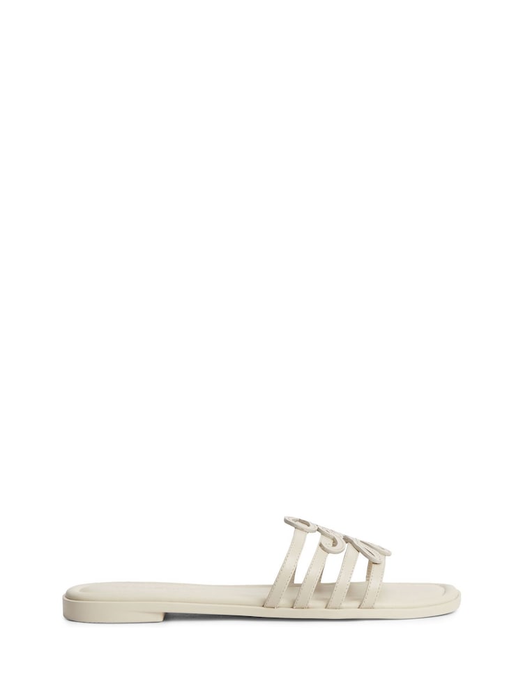 Tommy Hilfiger Cream Logo Strap Leather Mules - Image 1 of 6
