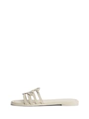 Tommy Hilfiger Cream Logo Strap Leather Mules - Image 2 of 6