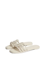 Tommy Hilfiger Cream Logo Strap Leather Mules - Image 3 of 6