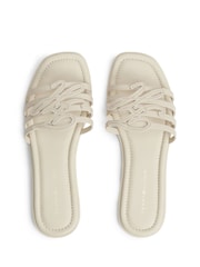Tommy Hilfiger Cream Logo Strap Leather Mules - Image 5 of 6