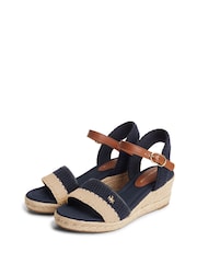 Tommy Hilfiger Blue Logo Plaque Woven Wedge Espadrilles Heels - Image 3 of 6