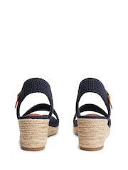 Tommy Hilfiger Blue Logo Plaque Woven Wedge Espadrilles Heels - Image 4 of 6