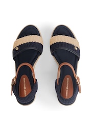 Tommy Hilfiger Blue Logo Plaque Woven Wedge Espadrilles Heels - Image 5 of 6