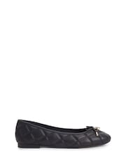 Tommy Hilfiger Black Logo Charm Quilted Leather Ballerinas - Image 1 of 6