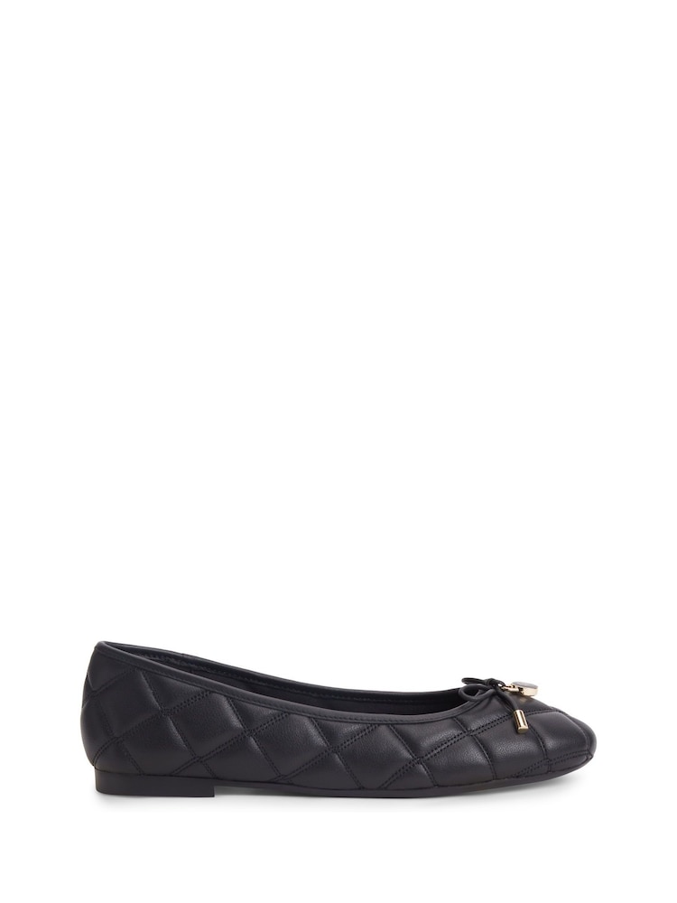 Tommy Hilfiger Black Logo Charm Quilted Leather Ballerinas - Image 1 of 6 Tommy Hilfiger Black Logo Charm Quilted Leather Ballerinas - Image 1 of 6