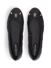 Tommy Hilfiger Black Logo Charm Quilted Leather Ballerinas - Image 5 of 6