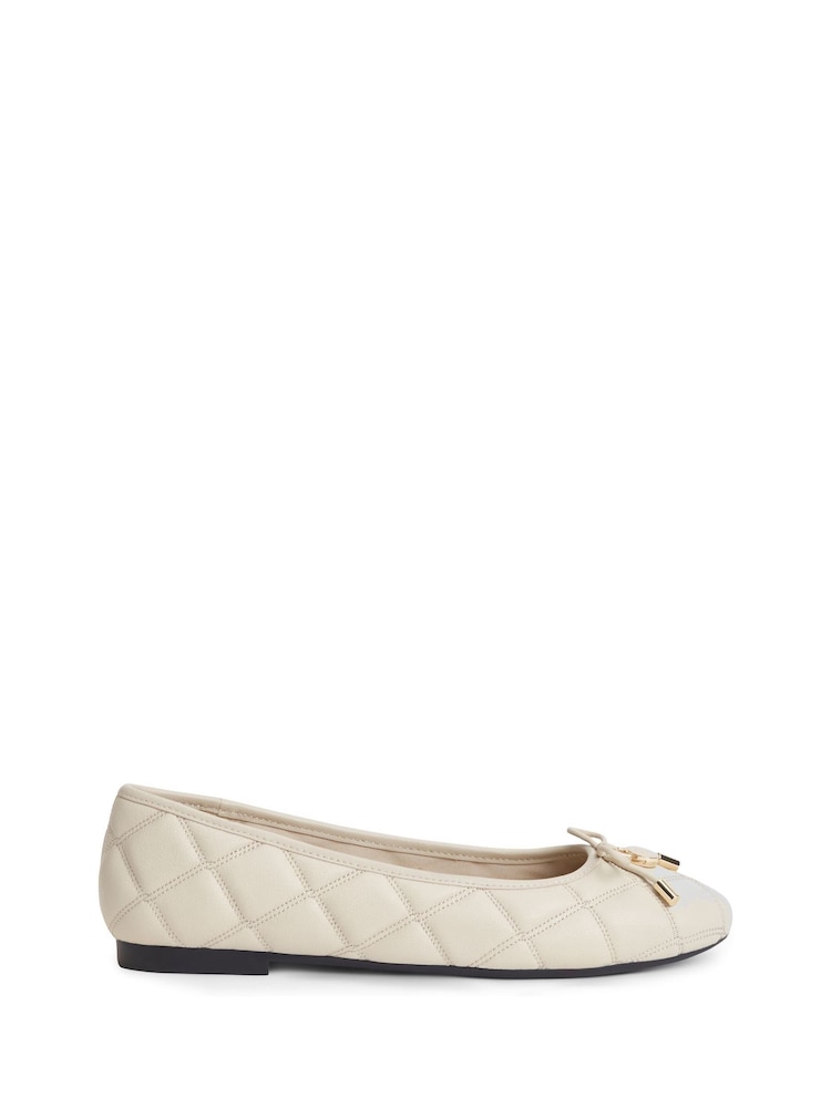 Tommy Hilfiger Cream Logo Charm Quilted Leather Ballerinas - Image 1 of 6 Tommy Hilfiger Cream Logo Charm Quilted Leather Ballerinas - Image 1 of 6