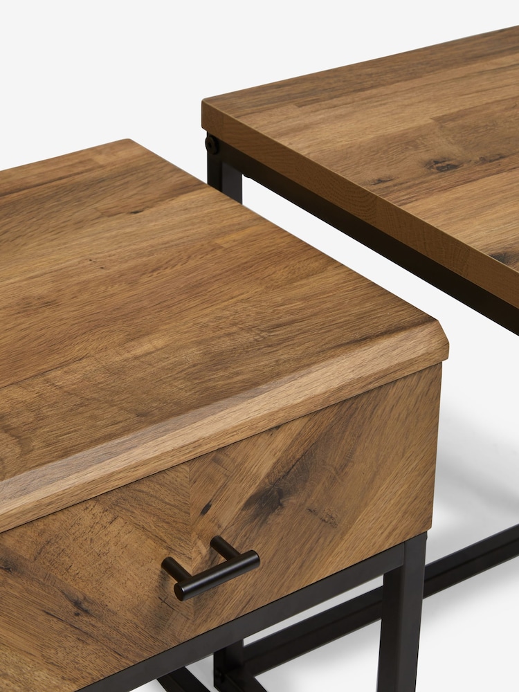 Dark Bronx Chevron Storage Set of 2 Oak Effect Nest of Tables - Image 2 of 8