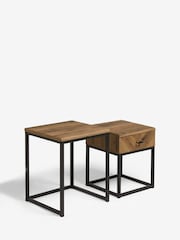 Dark Bronx Chevron Storage Set of 2 Oak Effect Nest of Tables - Image 8 of 10