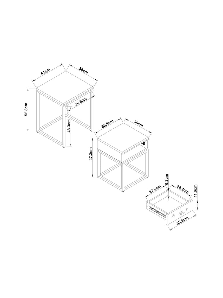 Dark Bronx Chevron Storage Set of 2 Oak Effect Nest of Tables - Image 10 of 10