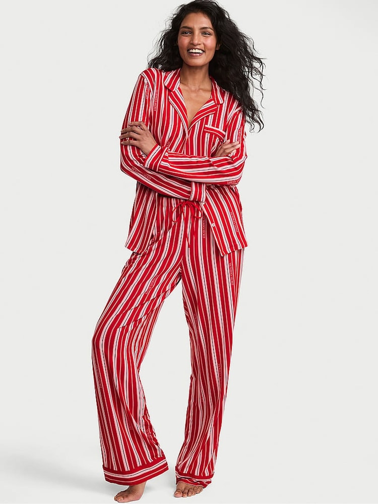Victoria's Secret Red & Pink Christmas Candy Cane Stripe Modal Long Pyjamas Set - Image 2 of 4