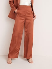 Copper Brown Satin Straight Leg Trousers - Image 1 of 3