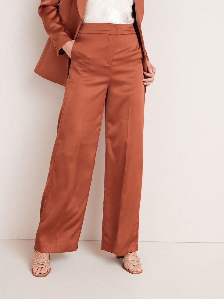 Copper Brown Satin Straight Leg Trousers - Image 1 of 3