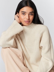 Ecru Cream Long sleeve Ribbed Cropped Jumper - Image 1 of 7