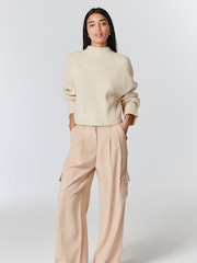 Ecru Cream Long sleeve Ribbed Cropped Jumper - Image 2 of 7