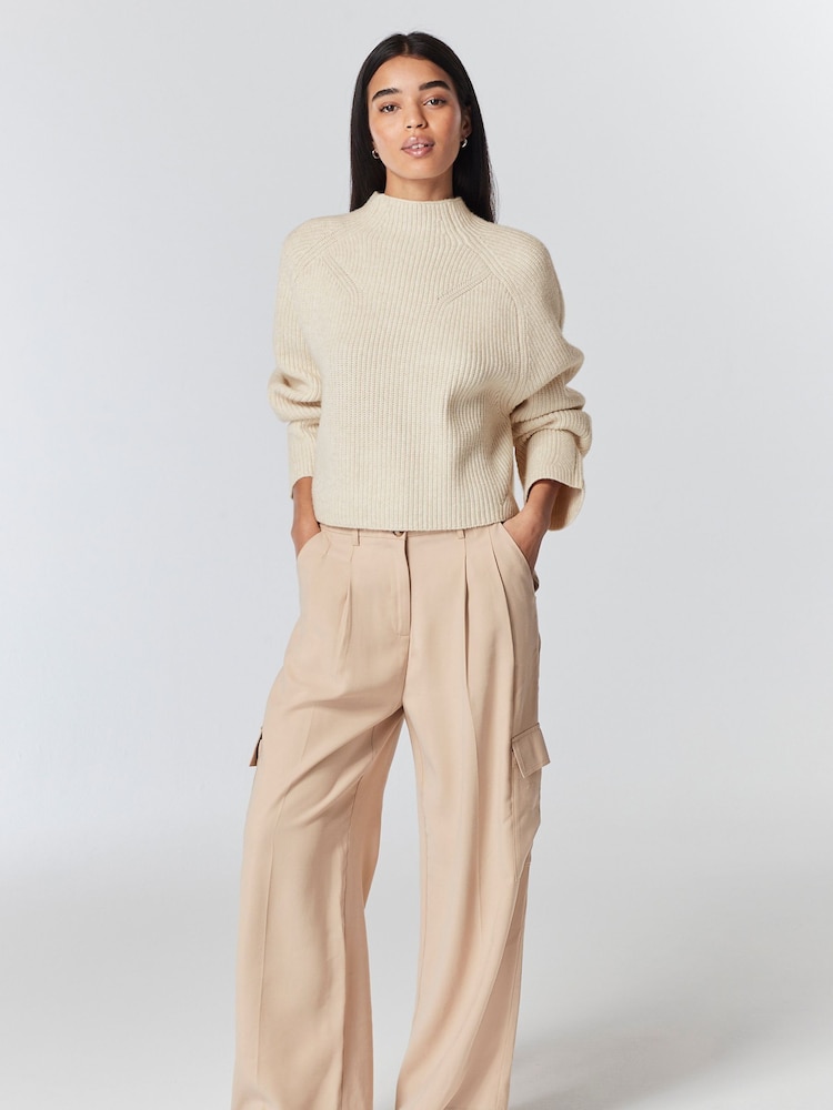 Ecru Cream Long sleeve Ribbed Cropped Jumper - Image 2 of 7