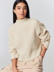 Ecru Cream Long sleeve Ribbed Cropped Jumper - Image 3 of 7