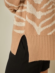 Kamelowy brąz - Sequin Detail Zebra Animal Pattern Jumper - Image 4 of 6
