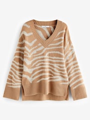 Kamelowy brąz - Sequin Detail Zebra Animal Pattern Jumper - Image 5 of 6
