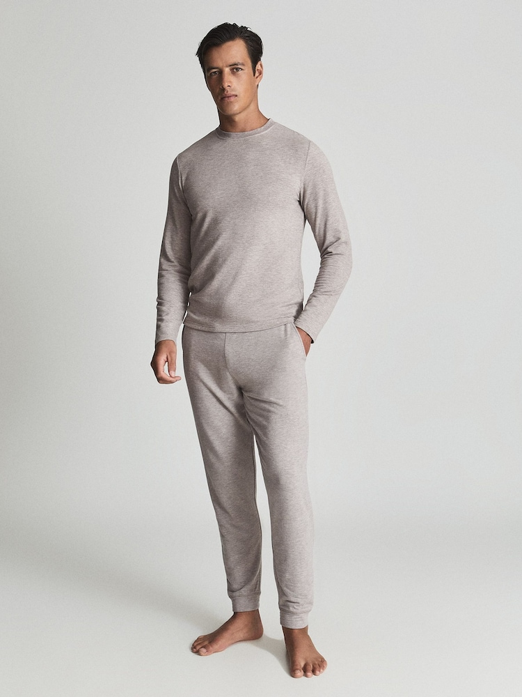 Reiss Brown Jose Melange Tracksuit Joggers - Image 1 of 5