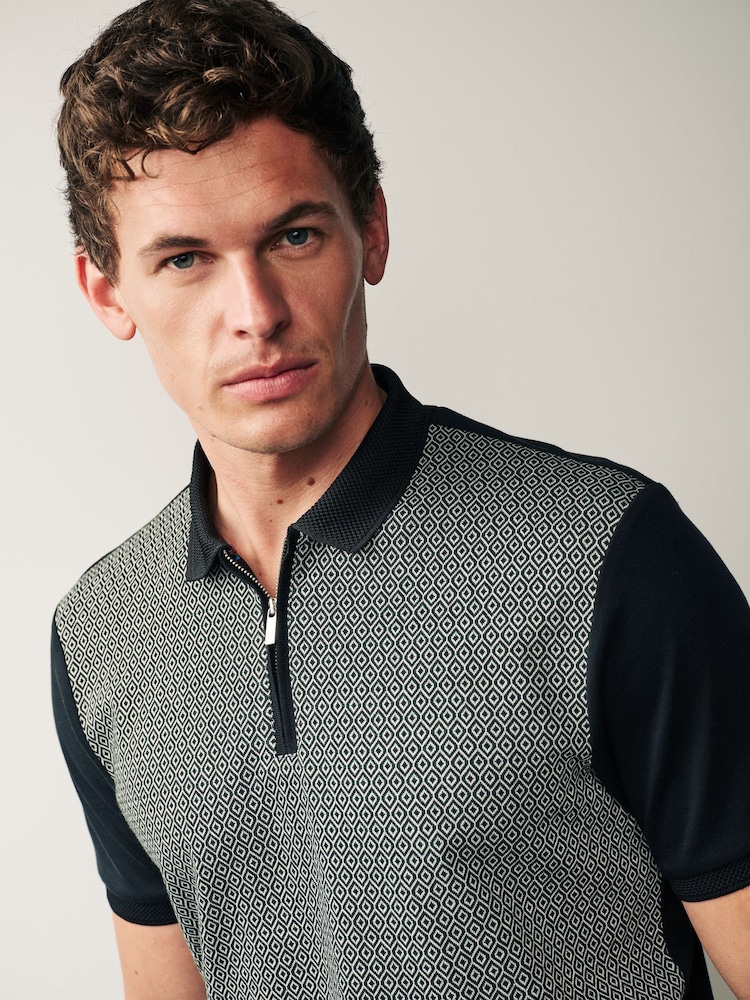 Schwarz & Grün - Pattern Polohemd - Bild 1 von 8
