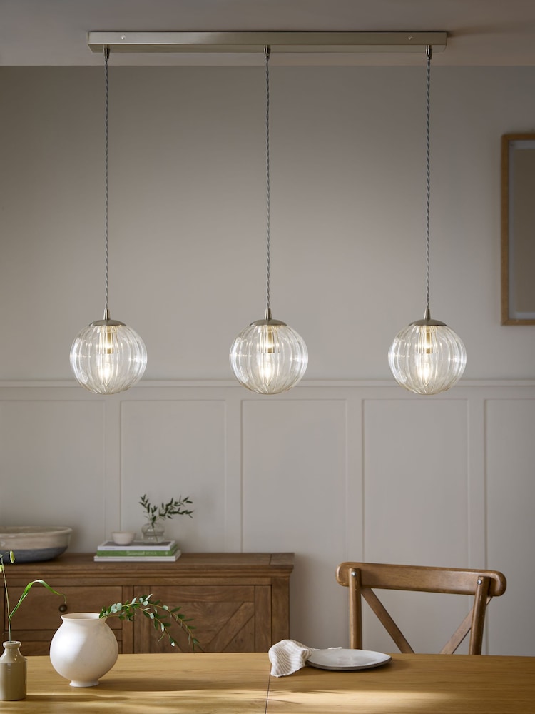 Brushed Chrome Bourton Linear 3 Light Pendant Ceiling Lights - Image 1 of 7