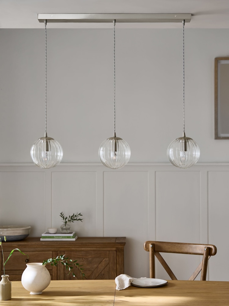Brushed Chrome Bourton Linear 3 Light Pendant Ceiling Lights - Image 2 of 7