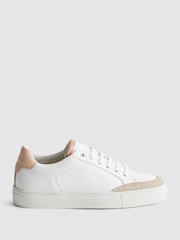Reiss White/Mineral Pink Ashley Low Top Leather Trainers - Image 1 of 9
