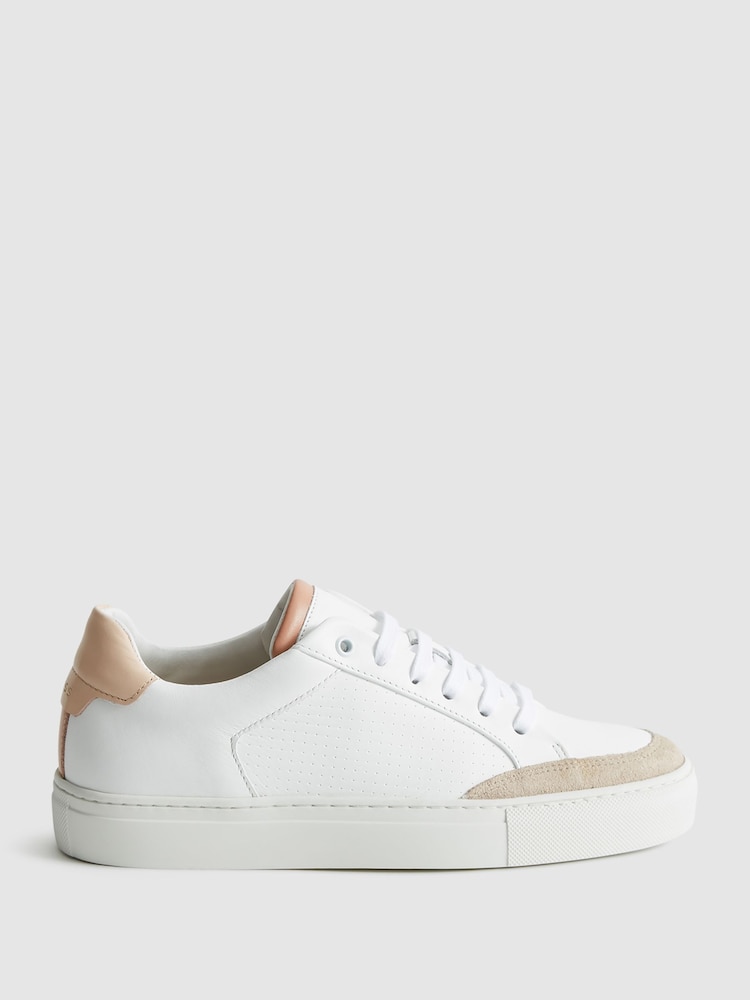 Reiss White/Mineral Pink Ashley Low Top Leather Trainers - Image 1 of 9