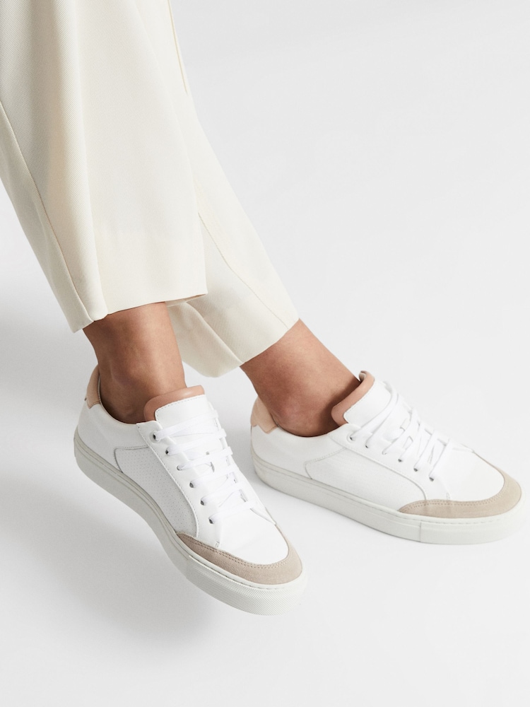 Reiss White/Mineral Pink Ashley Low Top Leather Trainers - Image 2 of 9