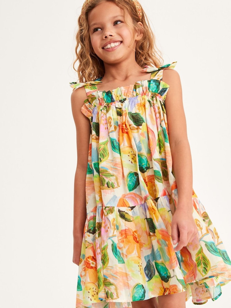 Pink Floral Tie Shoulder Printed Summer Dress (3-16yrs) - Image 1 of 6 Pink Floral Tie Shoulder Printed Summer Dress (3-16yrs) - Image 1 of 6