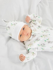 JoJo Maman Bébé White Koala Print Zip Cotton Baby Sleepsuit - Image 1 of 5
