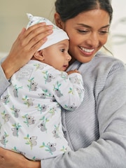 JoJo Maman Bébé White Koala Print Zip Cotton Baby Sleepsuit - Image 3 of 5