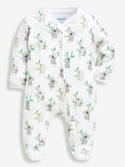 JoJo Maman Bébé White Koala Print Zip Cotton Baby Sleepsuit - Image 5 of 5