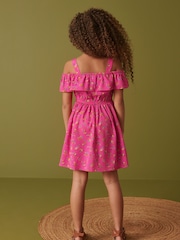 Pink Ditsy Printed Cold-Shoulder Dress (3-16yrs) - Image 3 of 6