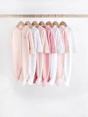 Pale Pink Floral 7 Pack Baby Sleepsuits (0-2yrs) - Image 1 of 20